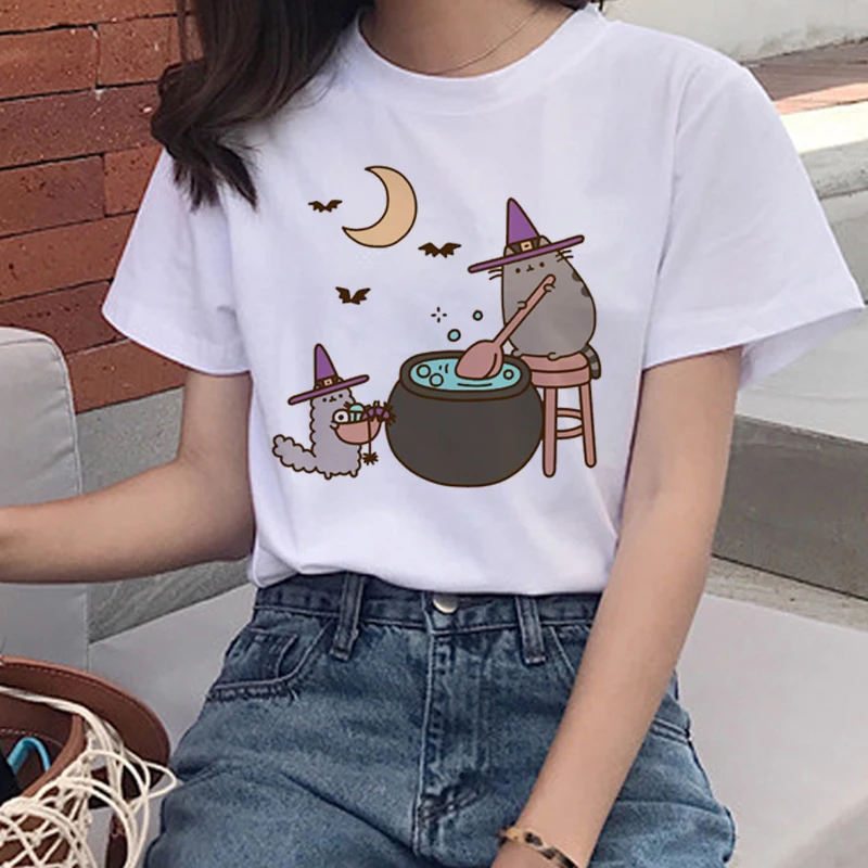 Женские футболки Kawaii Pusheen Кошка Harajuku Ullzang забавная футболка 90 х мультяшный принт