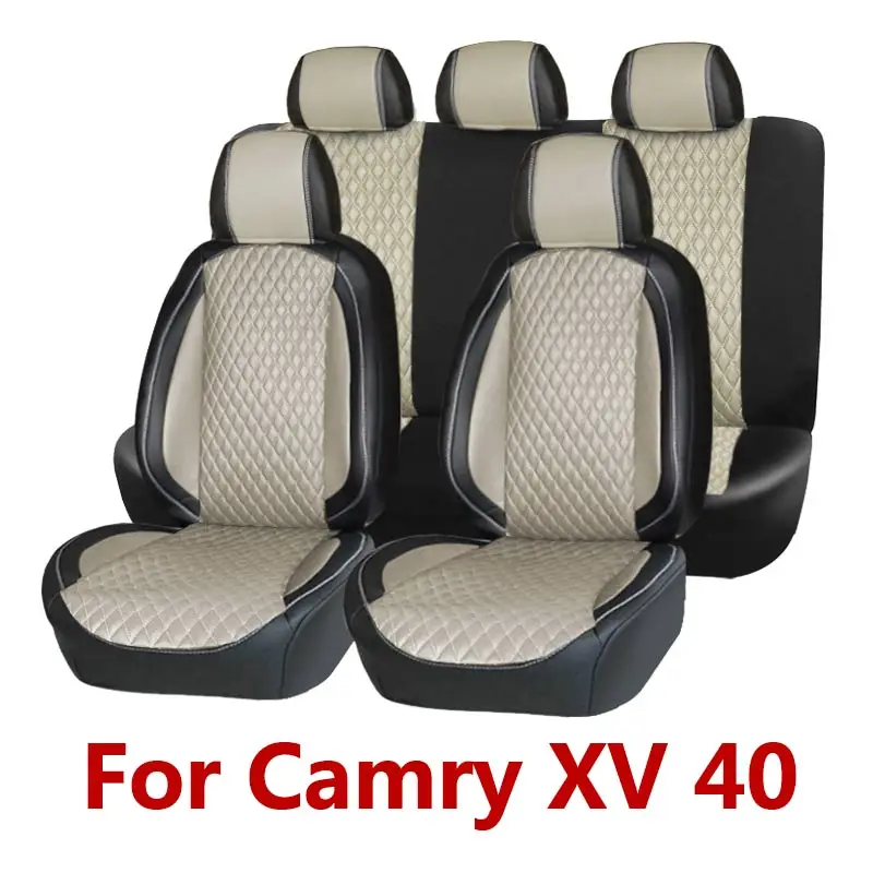 BEIGE-XV40 Чехол для автокресла из искусственной кожи для Toyota Camry XV 70 50 55 40 черный 5 сидений водонепроницаемый чехол для автомобильного интерьера модели на заказ - Название цвета: BEIGE-XV40