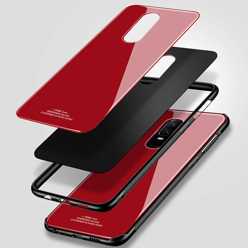 Luxury Glass Phone Case on for Funda Oneplus 6 Solid Color Cover Coque Oneplus6 1+6 Shockproof Men Women |