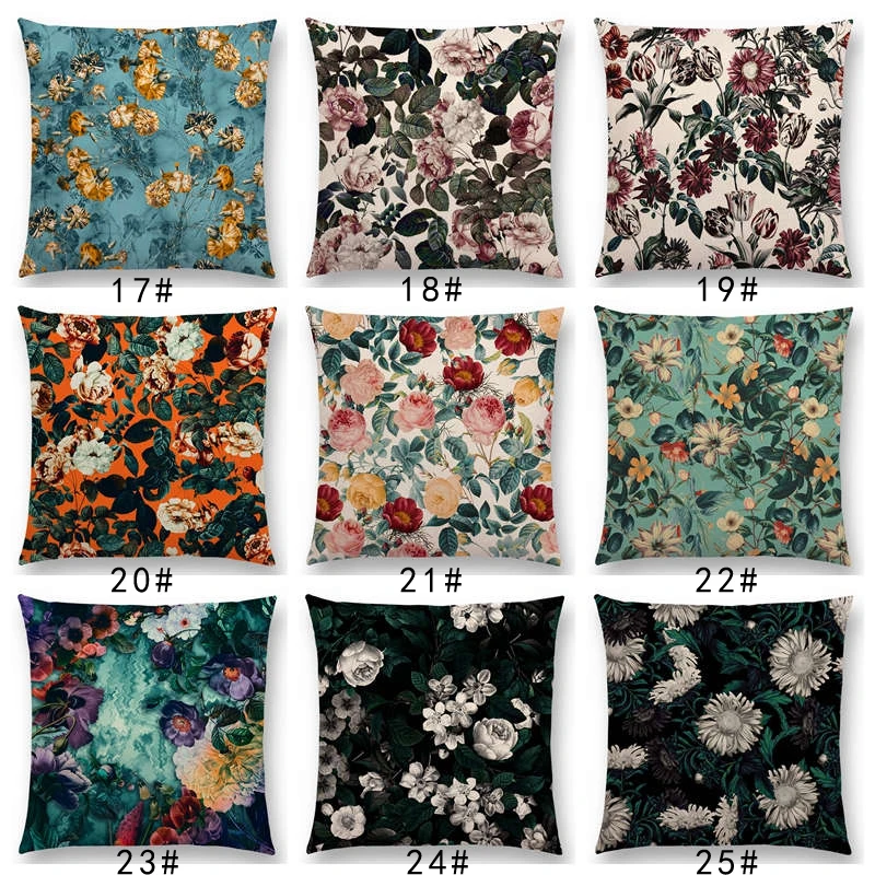 Чехол для подушки Винтажный чехол дивана с цветными цветами и листьями|cushion