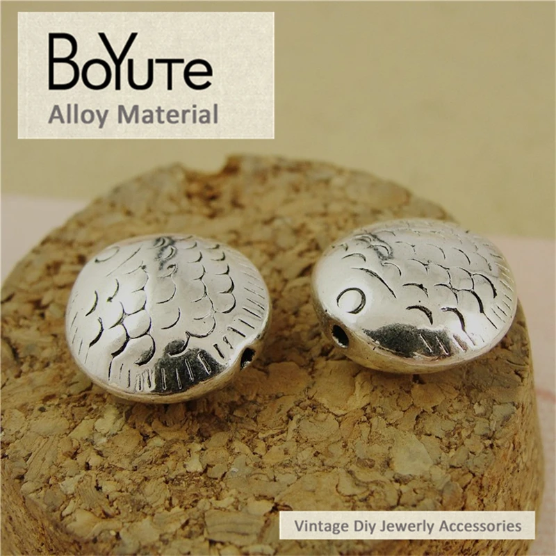 

BoYuTe (40 шт./лот) 14*14 мм Материалы из цинкового сплава античные посеребренные металлические бусины для рыбы аксессуары для изготовления ювелир...