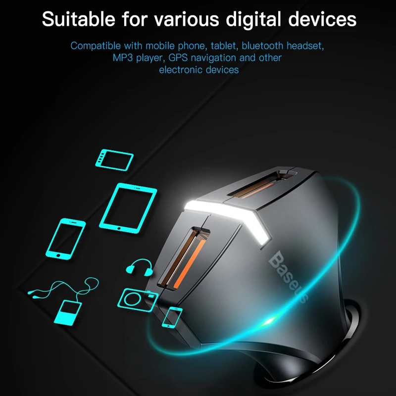 Автомобильное зарядное устройство Baseus QC 3 0 быстрая зарядка с двумя usb-портами