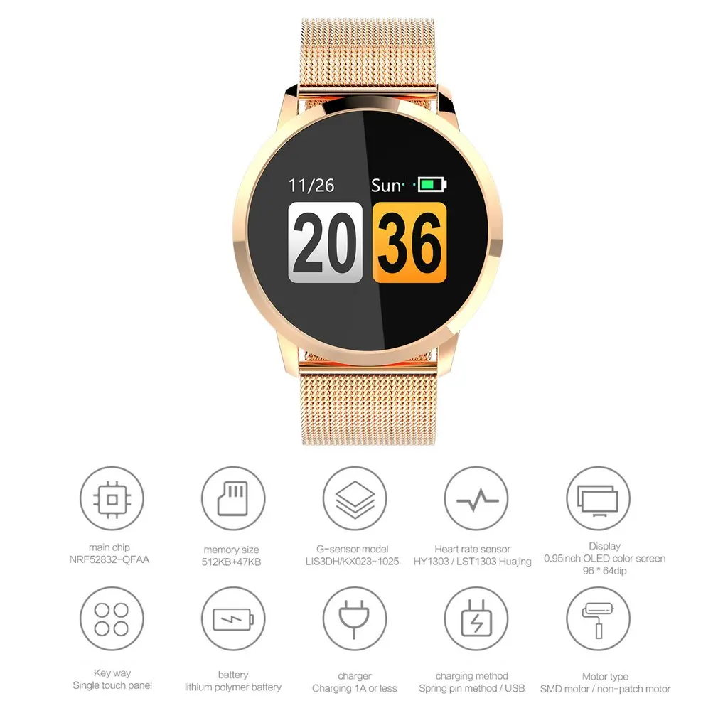 Часы Цвет Сенсорный экран Q8 Smart watch1080P часы Для мужчин женщин Водонепроницаемый