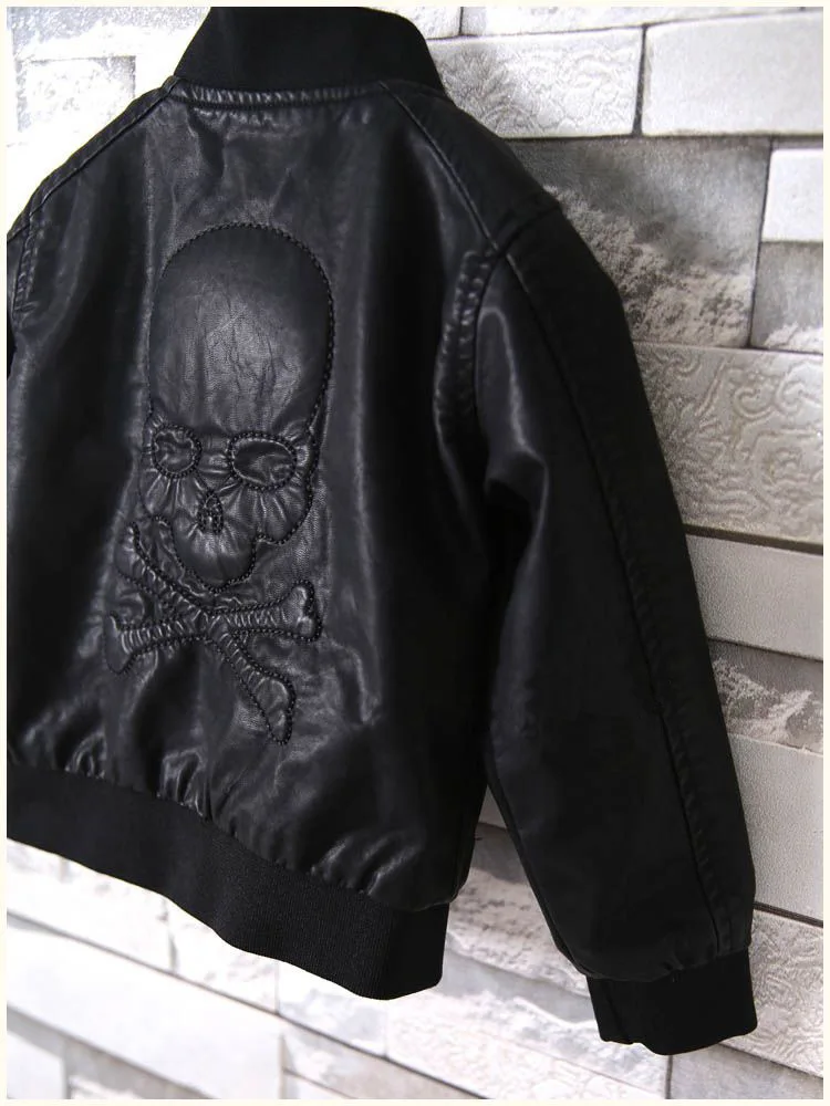 Детские куртки для Обувь мальчиков Искусственная кожа куртка Демисезонный череп