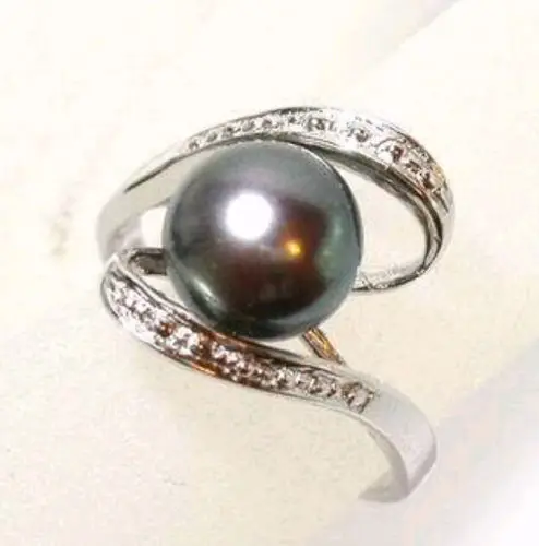 

Free shipping >>>>>>Beautiful!Black Freshwater Pearl Finger Rings Size 7#-9# AAA