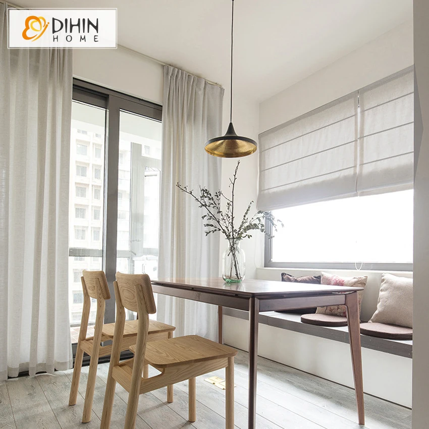 

DIHIN HOME Modern Linen/Cotton Fabric 35 Colors Roman Blind Rollor Blinds Blackout Curtains Window Treatment Drapes