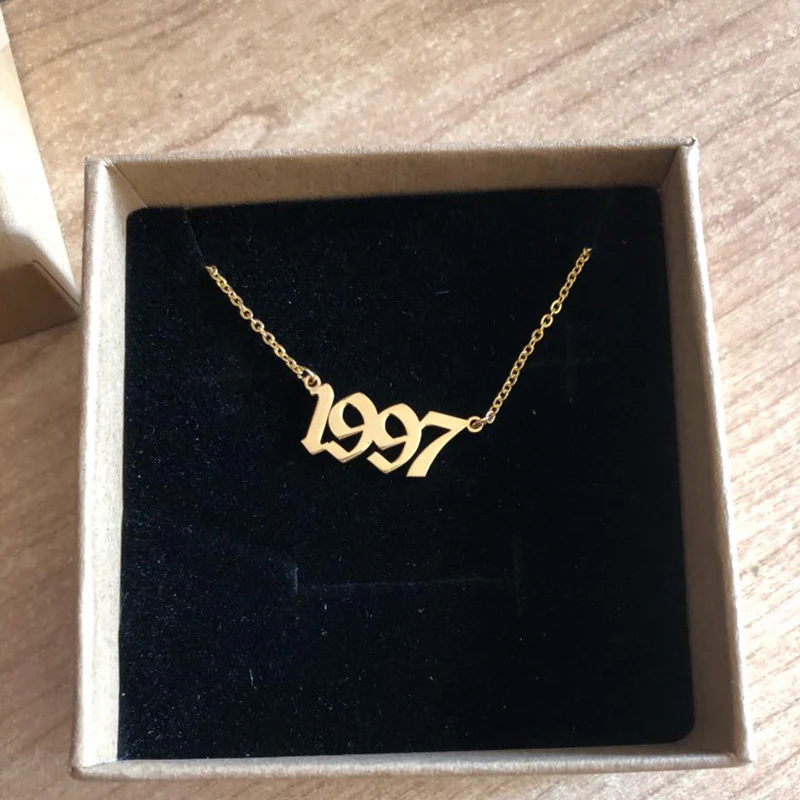 

Women Men Custom Jewelry Personalized Old English Number Necklaces Wedding Anniversary Day Date Chain Pendant Birthday Gift BFF