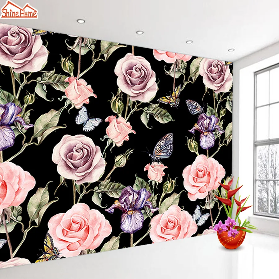 

ShineHome-Large Custom 3d Photo Wallpaper Black White Wallpapers for 3 d Living Room Rose Peony Flower Household Wall Paper