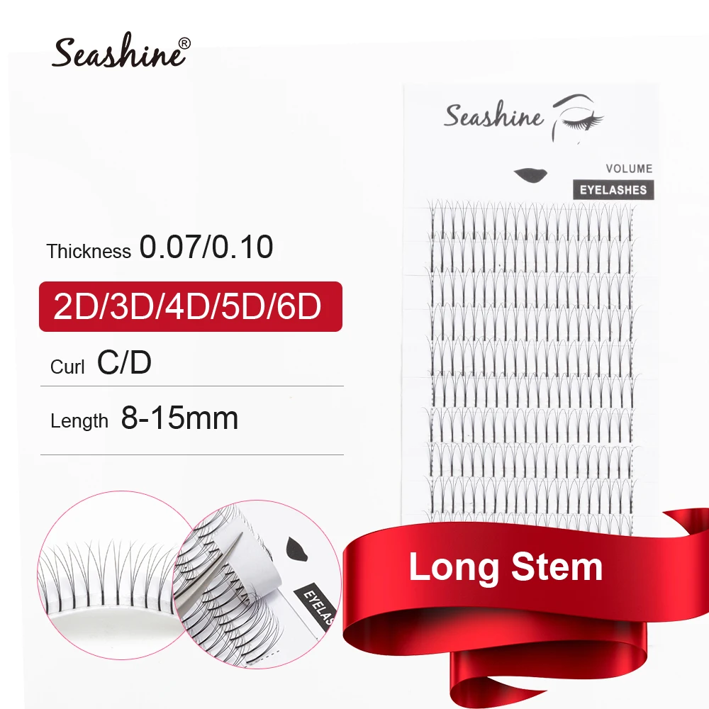 Ресницы для наращивания Seashine 1 лоток длинный стержень 2D 7D 0 07 толщина мм 8 15