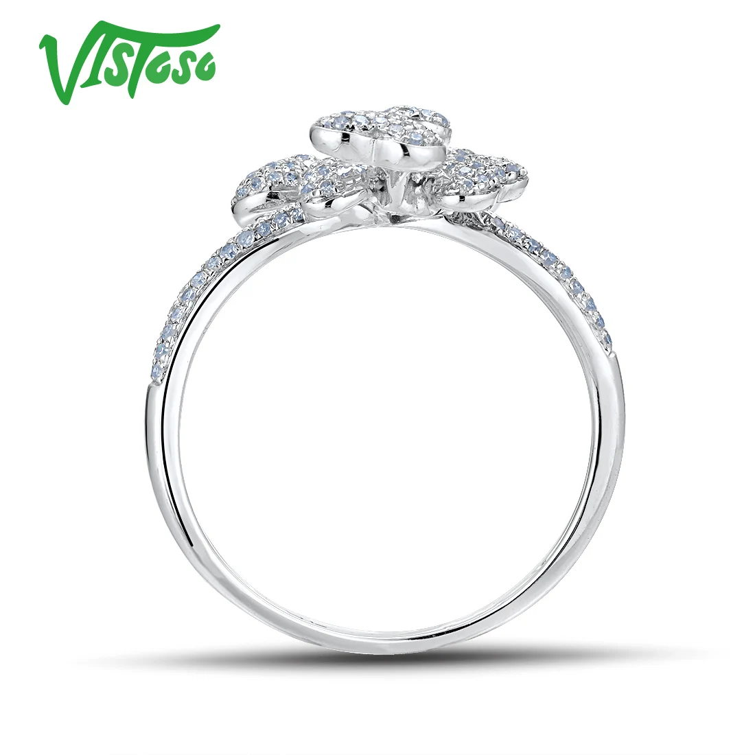 VISTOSO 14K585 кольца из белого золота для леди подлинное кольцо с цветком сверкающие бриллианты обещание на помолвку Кольца Юбилей ювелирные изделия