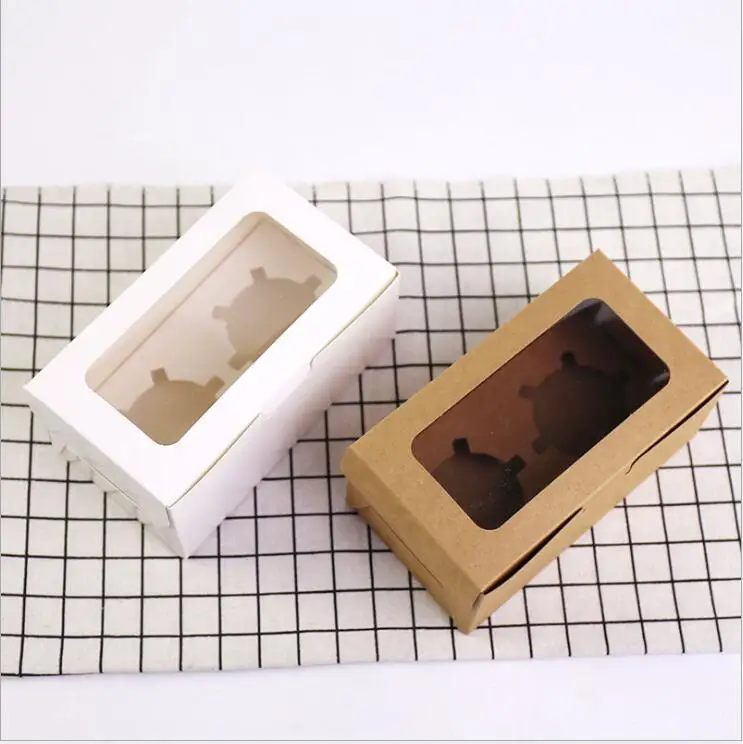 5 шт. 2 отверстия коробки для кексов и упаковка коробка торта из крафт бумаги с