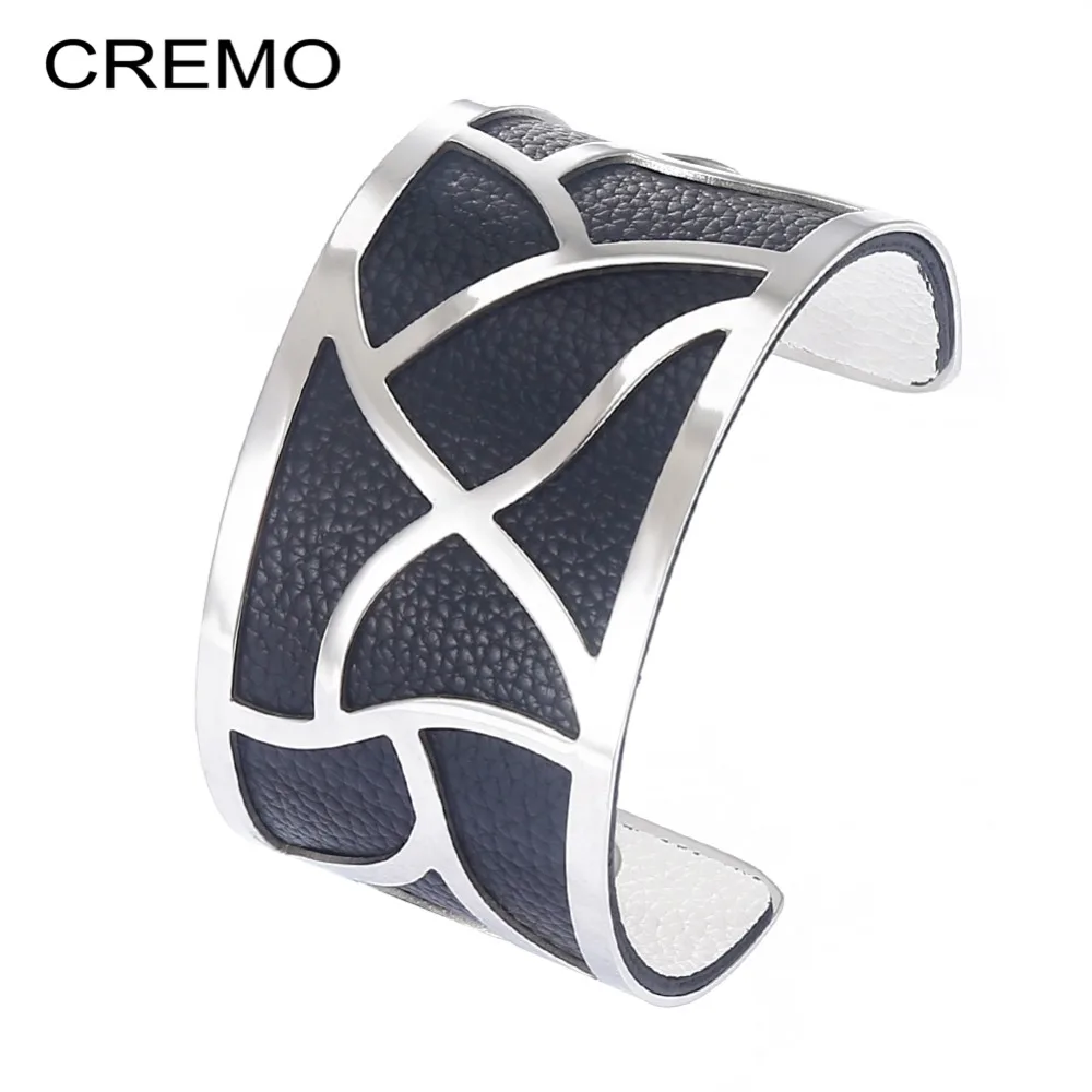 Cremo Manchette объемный серебряный браслет с широким манжетом набор женских кожаных