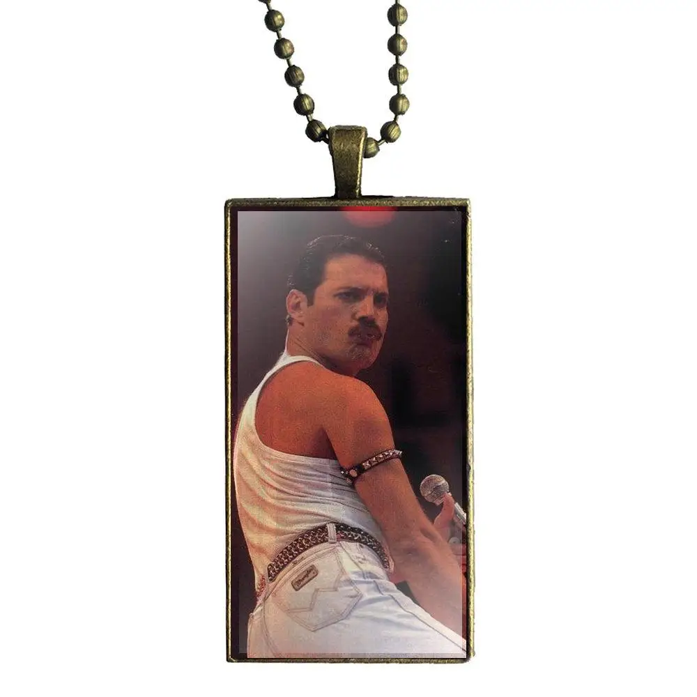 EJ glaze Freddie Mercury Band queen для женщин Рождественский подарок дизайн Модные Винтажные стеклянные женские прямоугольное Ожерелье Подвески - Окраска металла: as picture