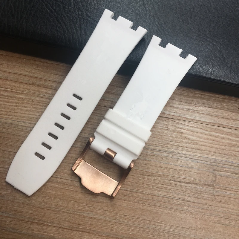 30mm Black White Waterproof Soft Rubber silicone Watchband  Watch Strap For AP 26400 44mm Case Watch Audemars And Piguet Belt