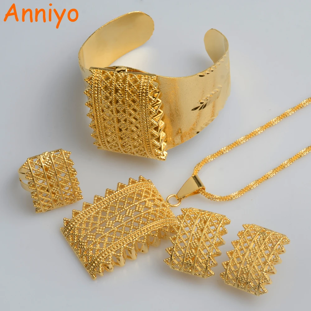 Anniyo новые наборы эфиопских золотистых кулонов ожерелья серьги браслет кольцо