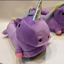 Purple Светящиеся плюшевые тапочки в виде единорога; тапочки на каблуке с подсветкой; домашняя зимняя обувь для детей и взрослых; подарок - Цвет: Purple