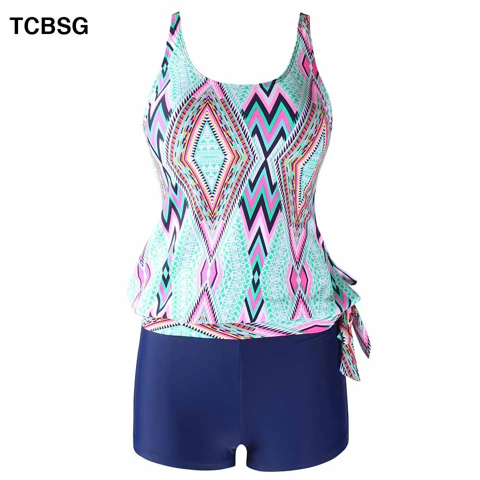 TCBSG Sexy Women Swimsuit Plus Size Swimwear Tankini Strappy Push Up Print Bottom Bathing Suits Solid Swim Wear | Спорт и