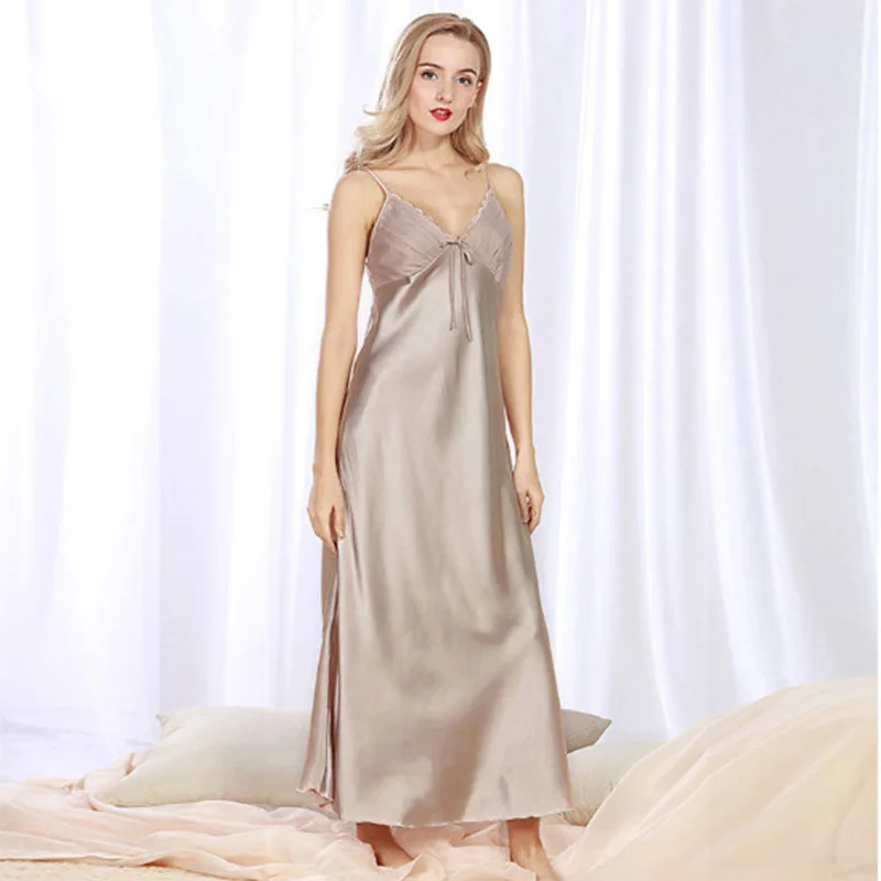 Женская шелковая ночная рубашка Gecelik длинная пикантная Ночная на подтяжках