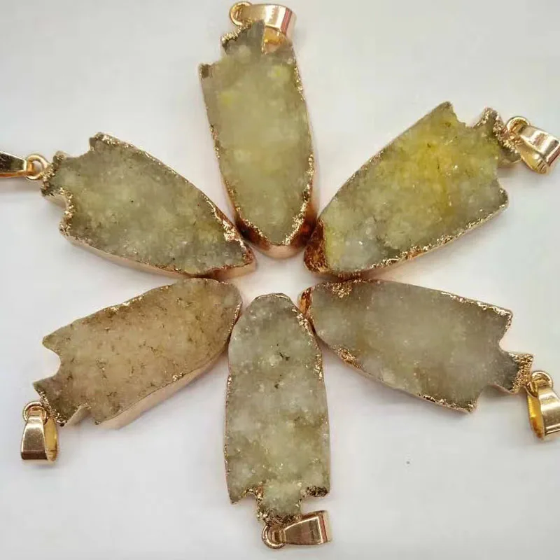 Snap Pendants for Necklaces Natural Gem Stone Ore Crystal Drusy Gilt Charms Women Jewelry Making Wholesale 5pcs | Украшения и