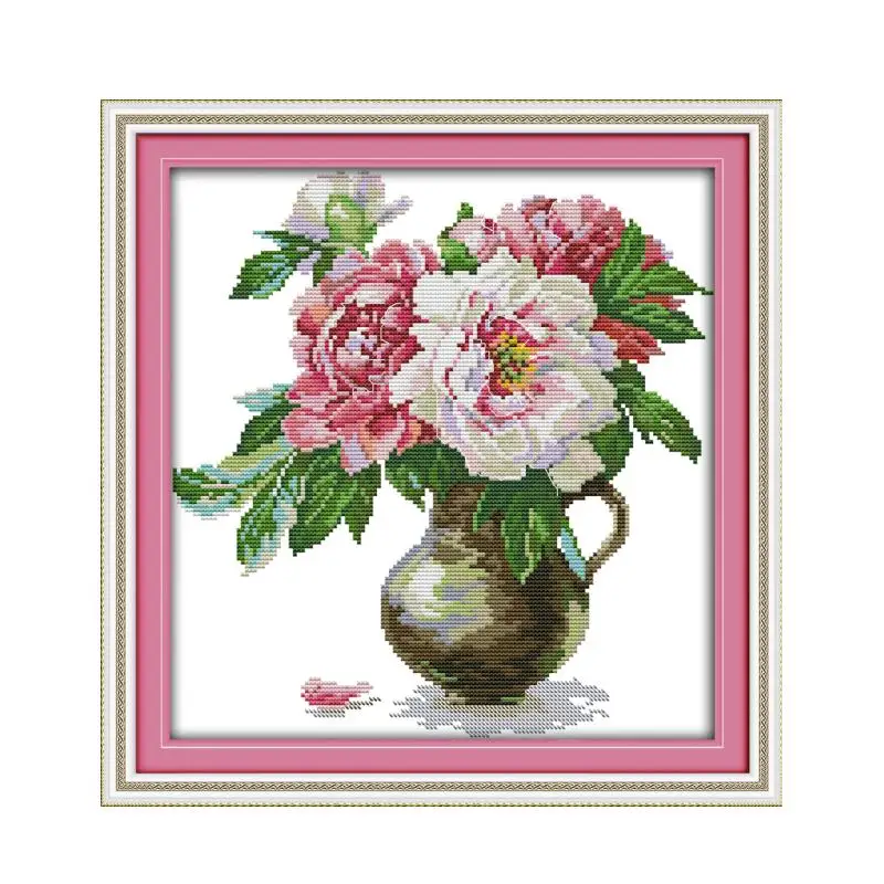Cross Stitch-H674(4) Ваза с пионами Joy Sunday наборы для вышивки крестом печатная ткань 11CT 14CT наборы для вышивки крестиком наборы для вышивки рукоделие цветы узоры - Цвет: Cross Stitch-H674(4)