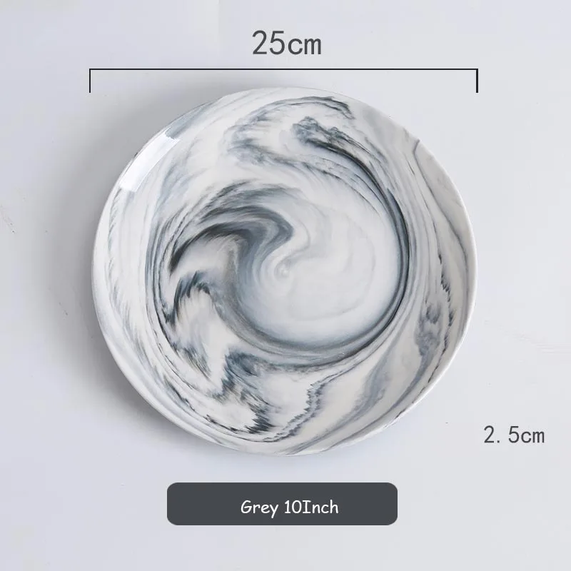 Grey 10 Inch Керамическая тарелка мраморная тарелка круглые подносы для продуктов питания плоский золотой край ужин креативная тарелка для завтрака Фруктовая тарелка украшение столовые приборы 1 шт - Цвет: Grey 10 Inch