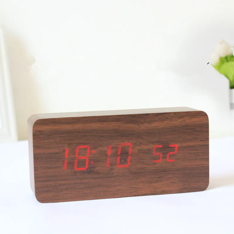 Деревянный светодиодный Будильник с функцией контроля температуры Настольные
