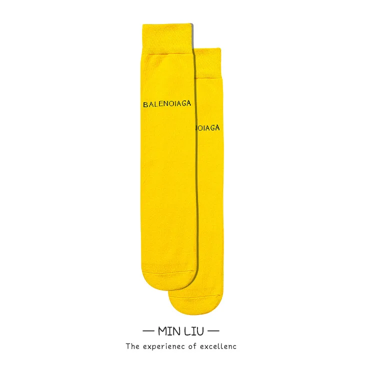 yellow Детские гольфы хлопковые осенне-зимние спортивные школьные носки для мальчиков и девочек Детские теплые гольфы с разноцветными буквами - Цвет: yellow