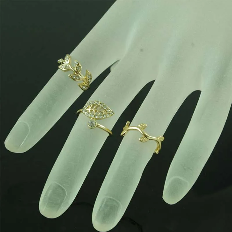 Блестящие листья из трех частей для женщин кольца сплава Хрустальный материал в