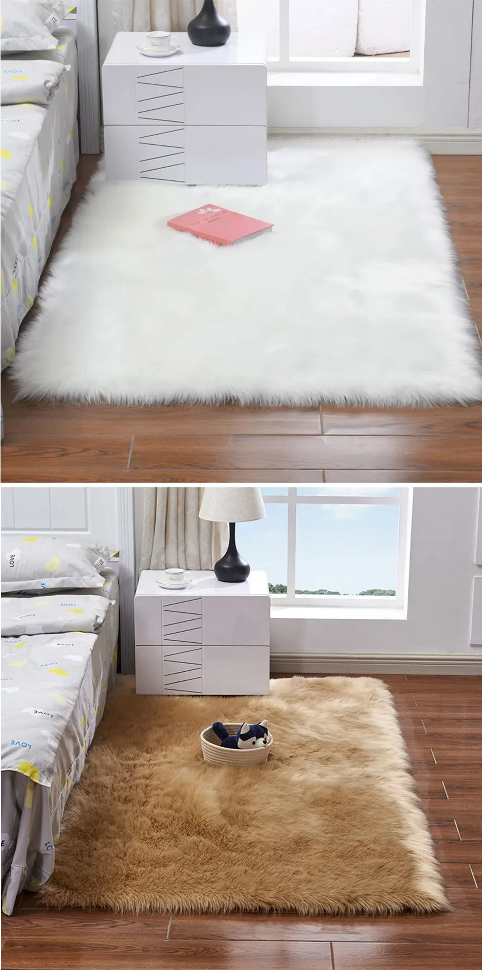 RFWCAK Rectangle Artificial Soft Sheepskin Hairy Mat Carpets For Living Room Bedroom Rug Seat Chair Cushion Home Decor Tapete