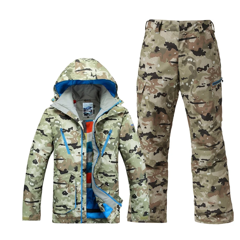 GSOU снег лыжные костюмы для мужчин камуфляж сноуборд Куртки штаны мужские зимние