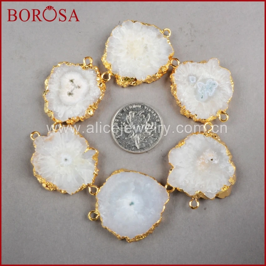 BOROSA New Arrival Natural Solar Quartz Connector Gold Color Sun Flower White Jewelry G225 | Украшения и аксессуары