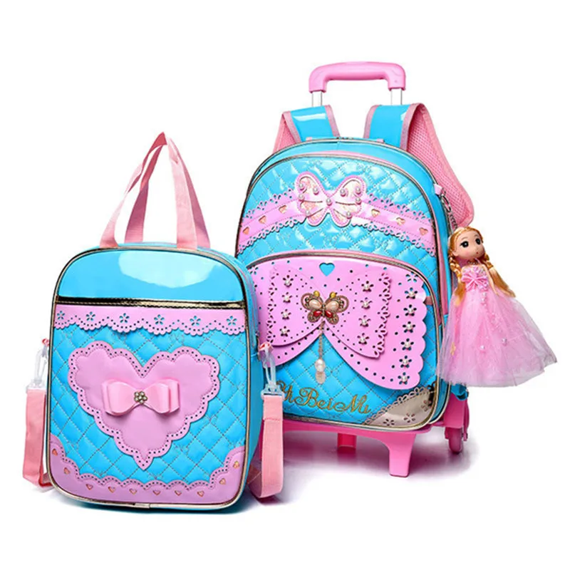 Детская сумка на колесиках, школьный рюкзак с мультяшным рисунком, школьная сумка на колесиках для девочек, детский школьный рюкзак для сту...