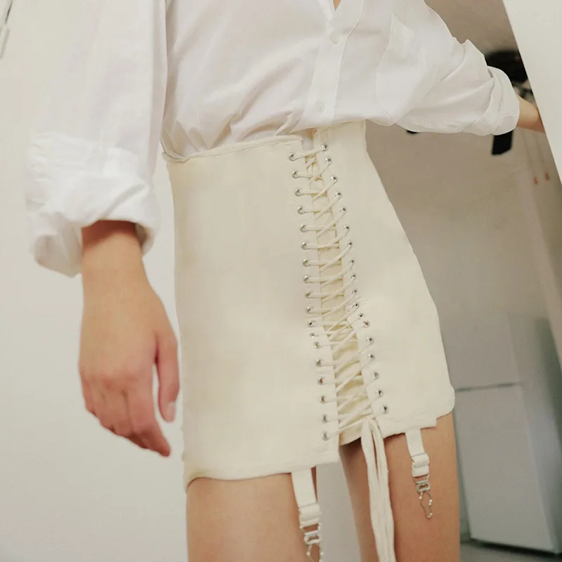 

High Street Bandage Lace Up Women Skirt Sexy High Waist Bodycon Mini Skirts Streetwear Vintage Pencil Banded Skirt Clubwear