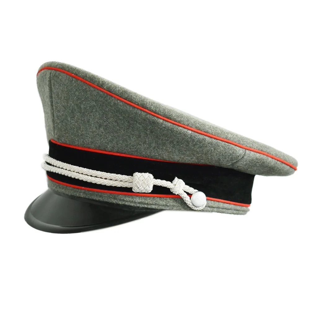 

WW2 GERMAN OFFICER BRIMMED HAT CAP COLLECTIBLES WOOLEN SILVER CHIN CORD-50011
