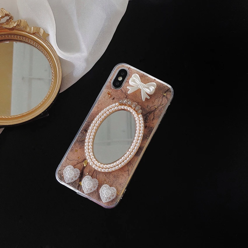 Роскошный зеркальный чехол с бриллиантами для макияжа iphone 7plus 8 6S plus X XR XS MAX из