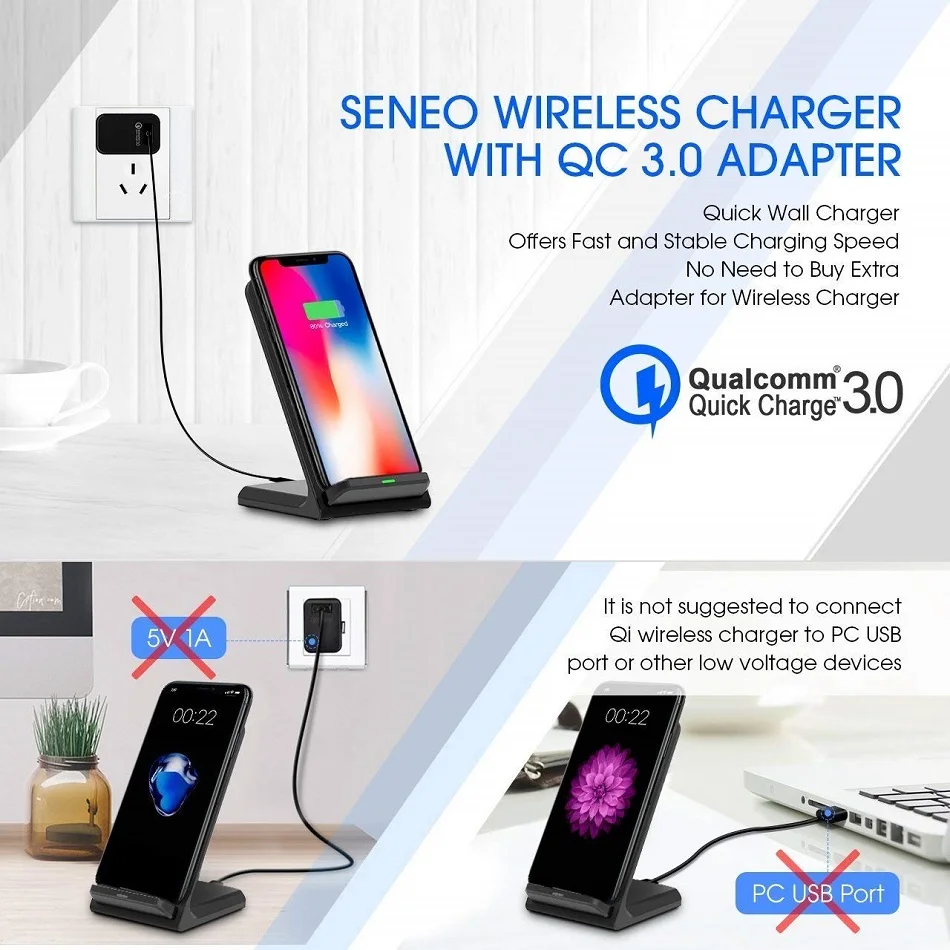 Беспроводное зарядное устройство Qi Совместимо с Samsung S9 S8 Plus Note 9 8 iPhone X XS Max XR