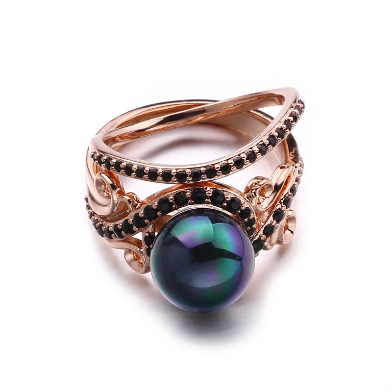Rose Gold Ring Ishowle набор из двух колец с черным жемчугом в форме сердца для девочек, свадебное кольцо с кристаллами, винтажное Трендовое кольцо 585, розовое роскошное Брендовое ювелирное изделие jzb02 - Цвет основного камня: Rose Gold Ring