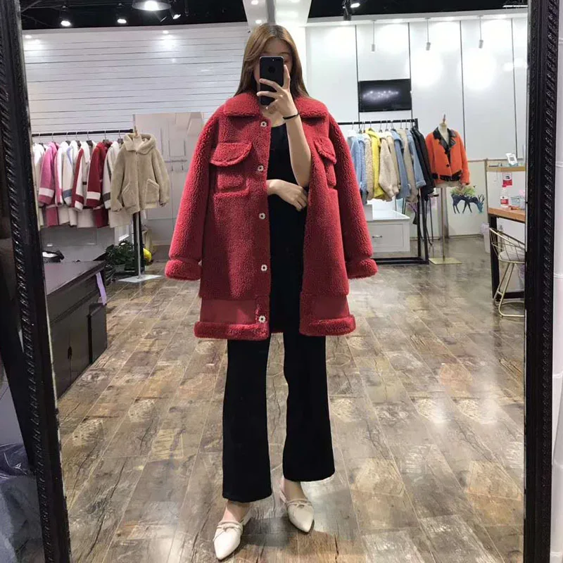 Высокое качество abrigos mujer 70% куртка из натурального шерстяного меха искусственная кожа Праздничная женская одежда зимняя парка овечий мех длинная корейский стиль