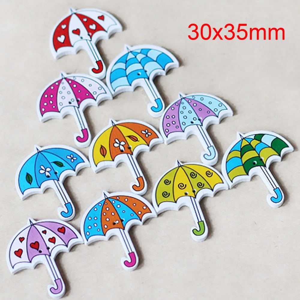 

(150pcs/lot) mix design Umbrella wood buttons printing / scrapbook novelty buttons wood veneers