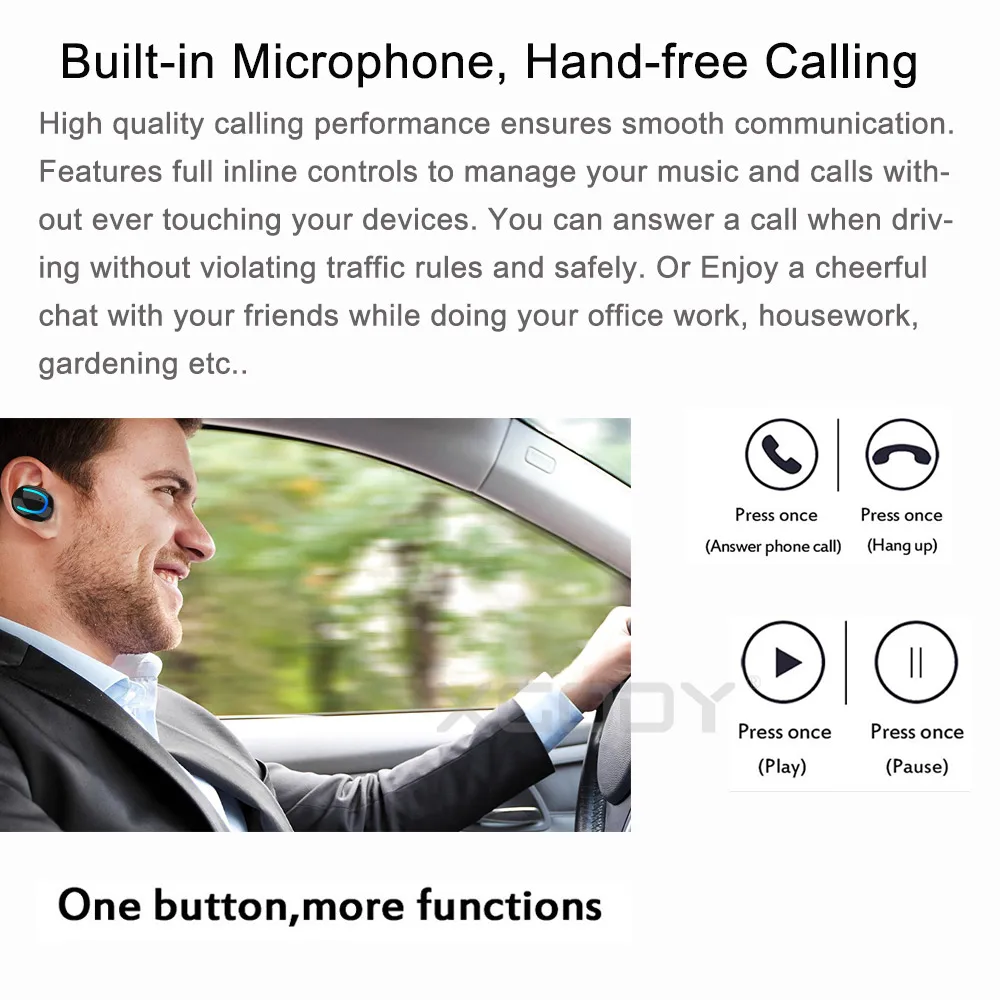XGODY Q26 мини портативные bluetooth наушники 4 2 шумоподавление беспроводные капельки