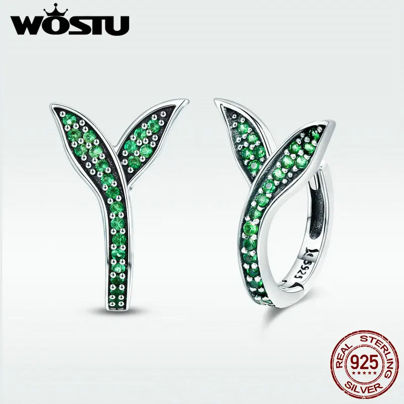 Женские серьги-гвоздики WOSTU из стерлингового серебра 925 пробы с зелеными листьями