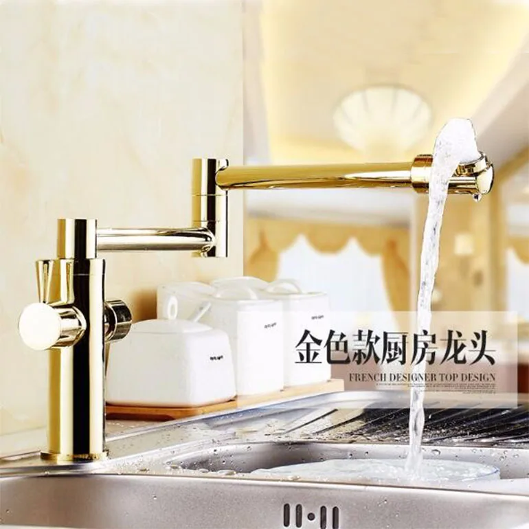 

Fashion Europe style total brass Golden brushed kitchen faucet swivel kitchen mixer tap,sink tap,foldable kitchen tap 4 color