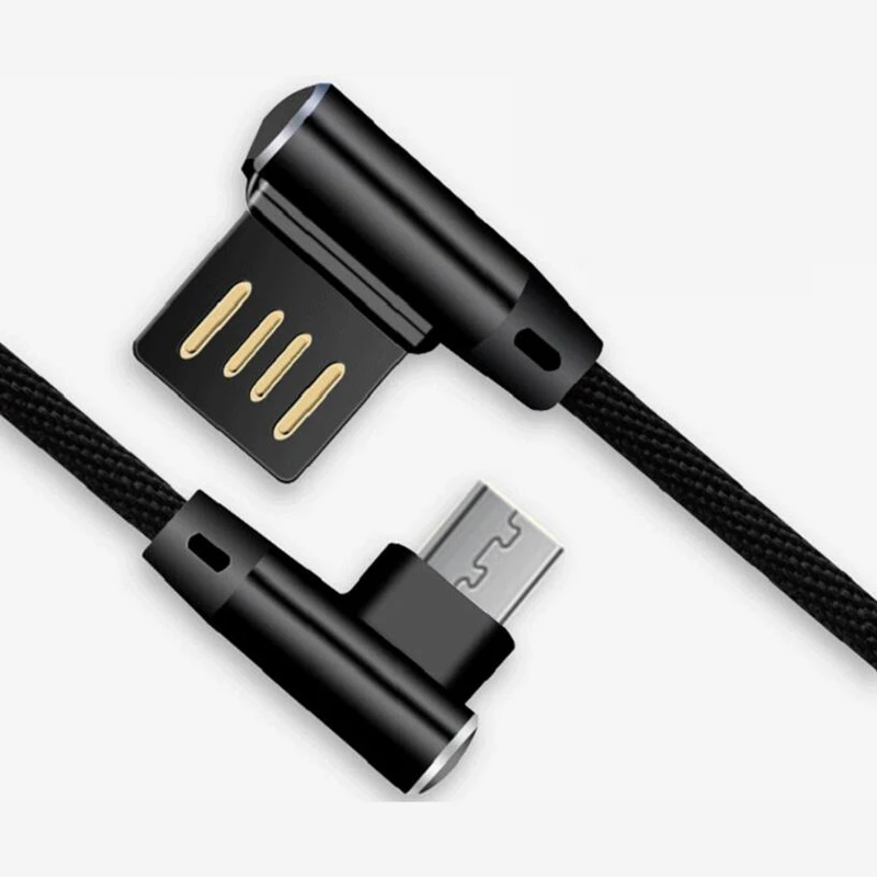 Кабель Micro USB 1 м с изгибом под углом 90 градусов металлической оплеткой для быстрой
