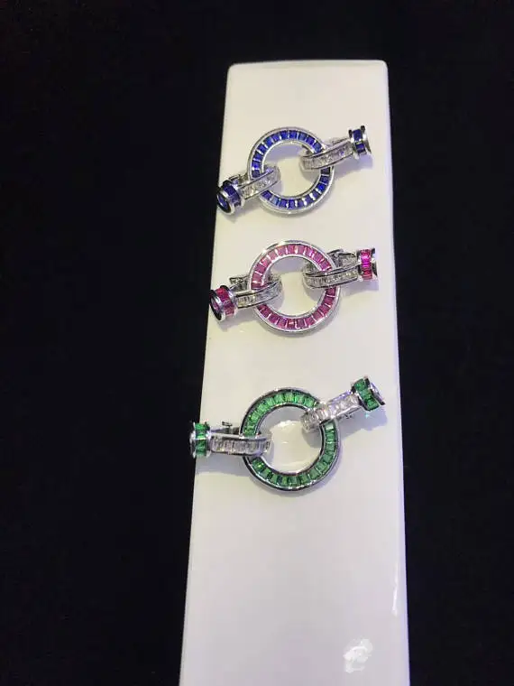6sets Green ruby Blue Micro Pave Diamond Connectors 30-40mm Donut Clasp Buckle Interlock Interlocking Fastener for Beadin | Украшения и