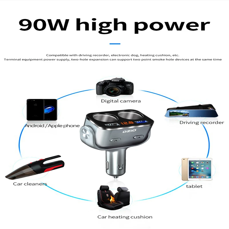 Новый светодиодный разветвитель автомобильного прикуривателя 90 Вт QC3.0 2.4A USB