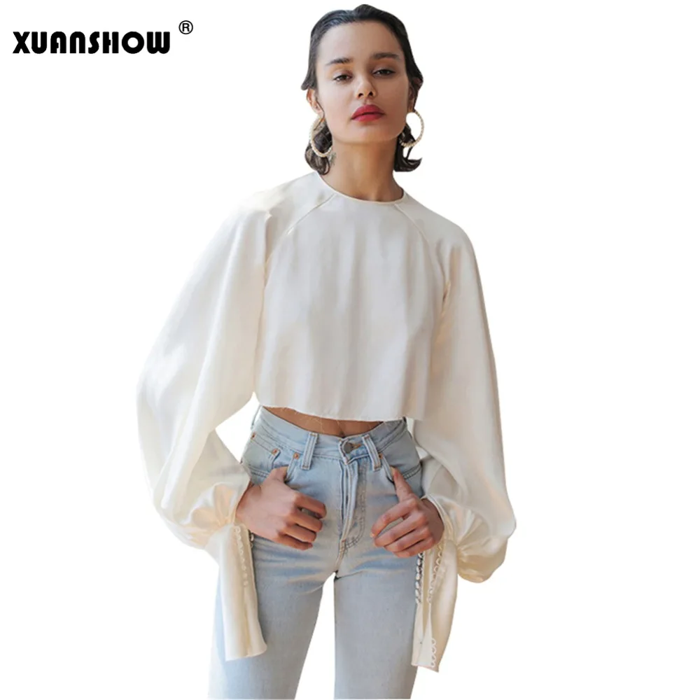 Женский укороченный топ XUANSHOW винтажные женские футболки с длинными рукавами