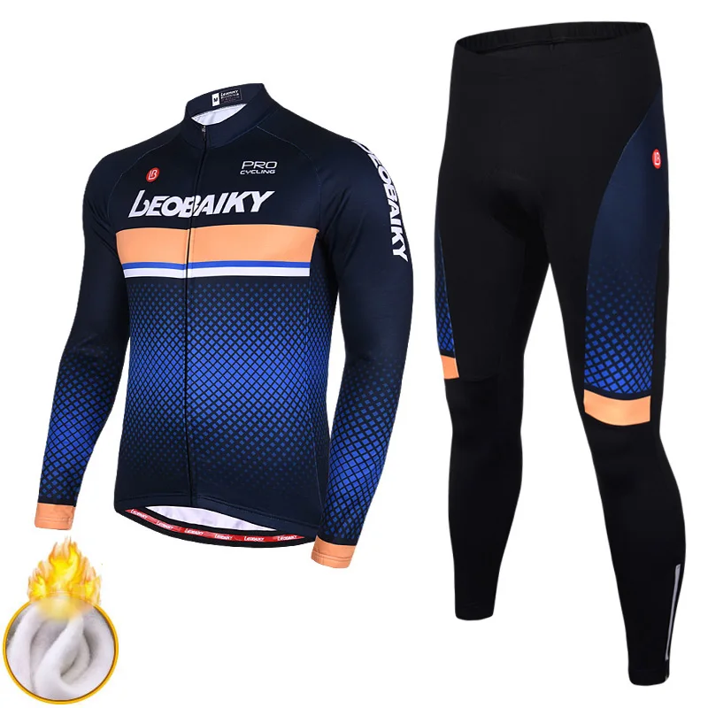 black blue set Профессиональный командный набор Джерси для велоспорта, Мужская одежда для велоспорта, зимняя теплая одежда для велоспорта с длинным рукавом, одежда для велоспорта, мужская спортивная одежда для фитнеса - Цвет: black blue set