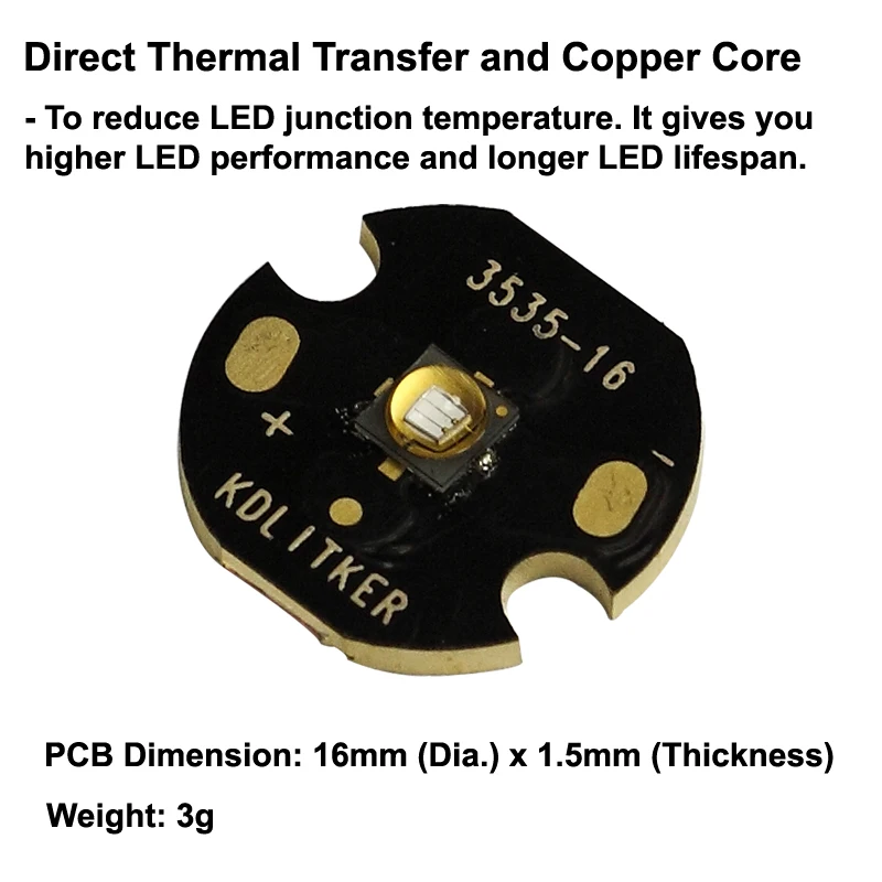 Ультрафиолетовый светодиодный излучатель Viosys UV 365nm серии Z5 CUN66A1B с KDLITKER DTP Copper MCPCB 1