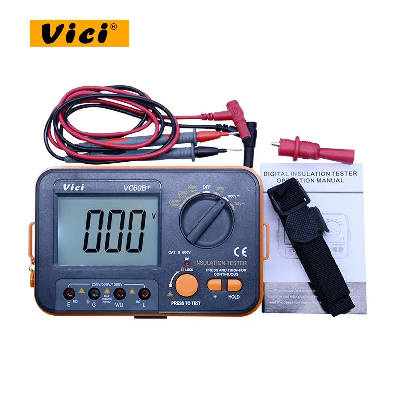 Vici-Medidor de resistencia VC60B +, Aislamiento digital, megohmmetro, ohmmetro, voltímetro, DVM, 1000V, 2G, w/retroiluminación LCD