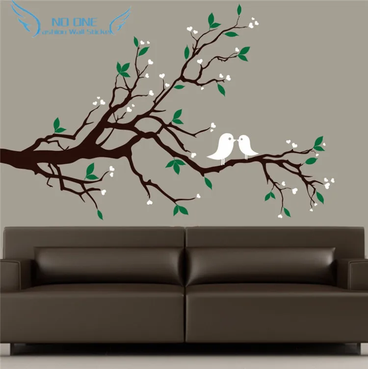 Виниловая настенная наклейка с птицами на ветке дерева декоративная стеклянная